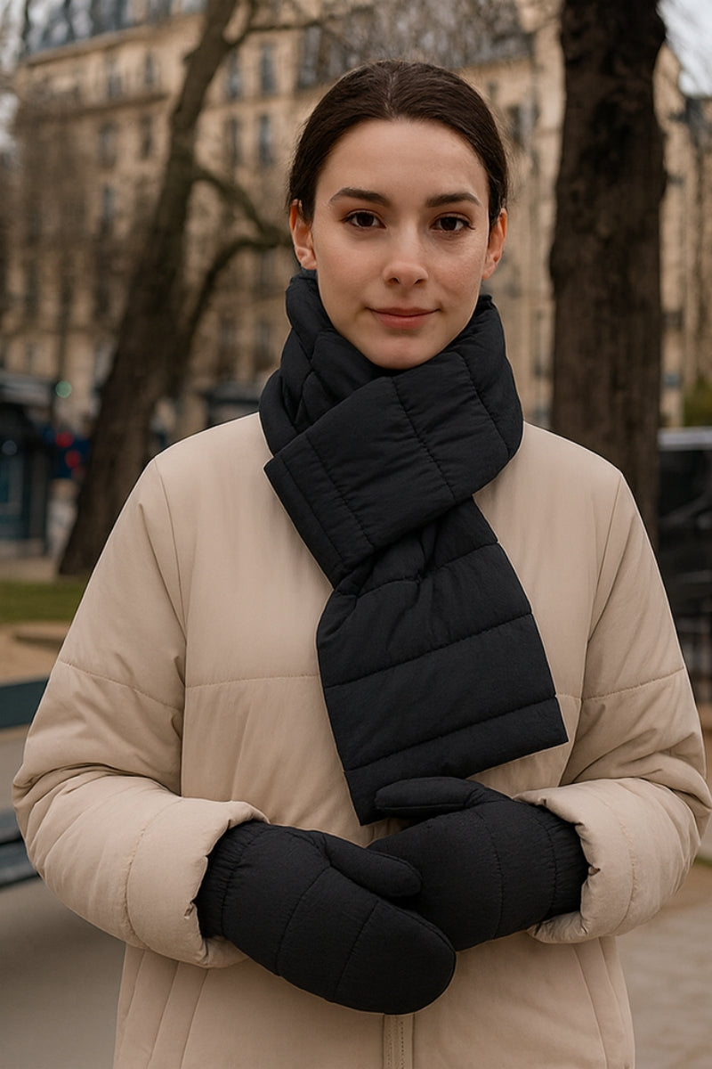 Solid Matte Ribbed Puffer Mittens  - BLACK (Pack of 6)