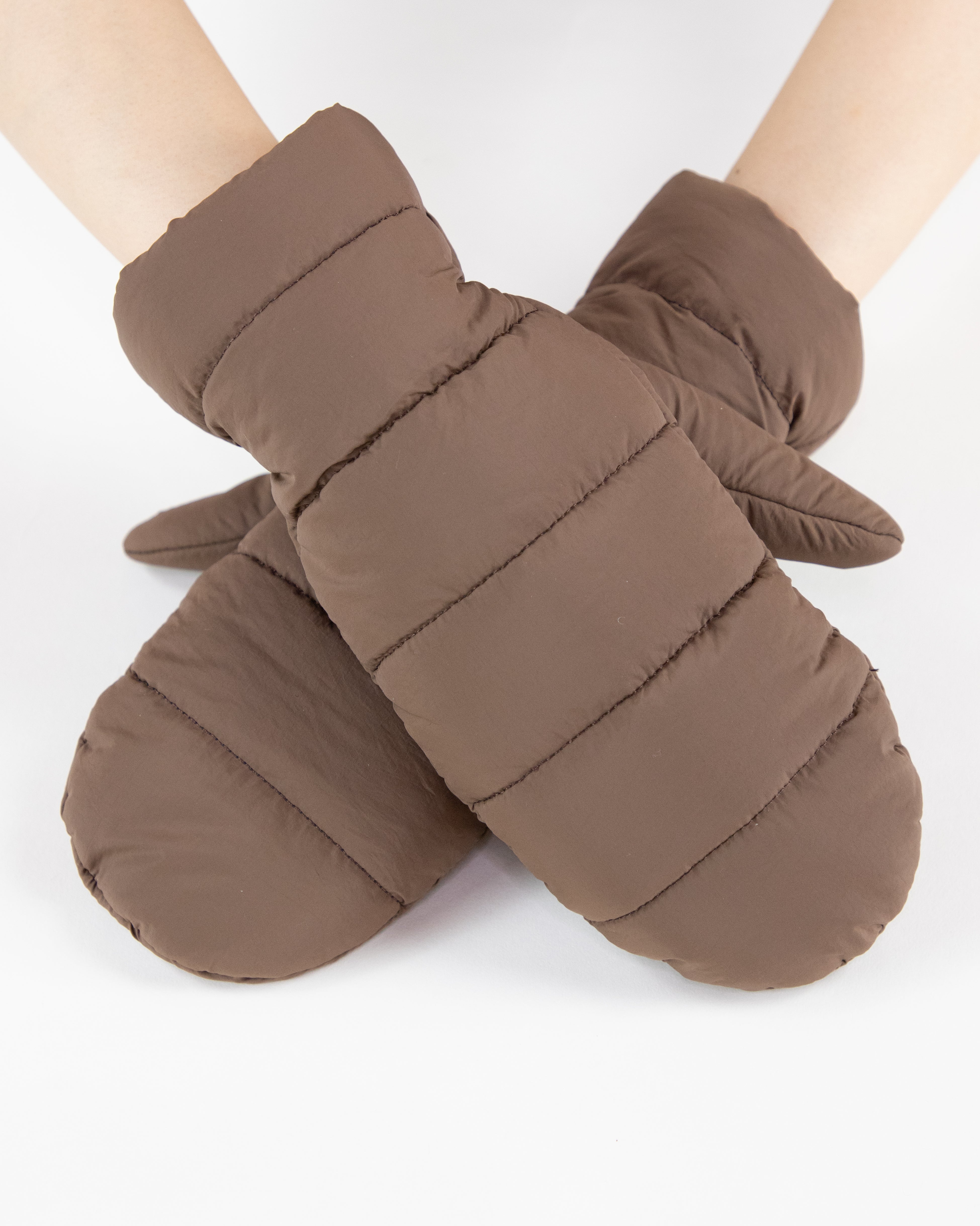 Solid Matte Ribbed Puffer Mittens  - BEIGE (Pack of 6)