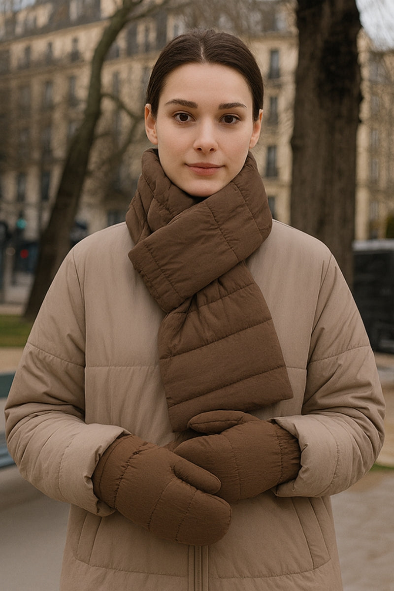 Solid Matte Ribbed Puffer Mittens  - BEIGE (Pack of 6)