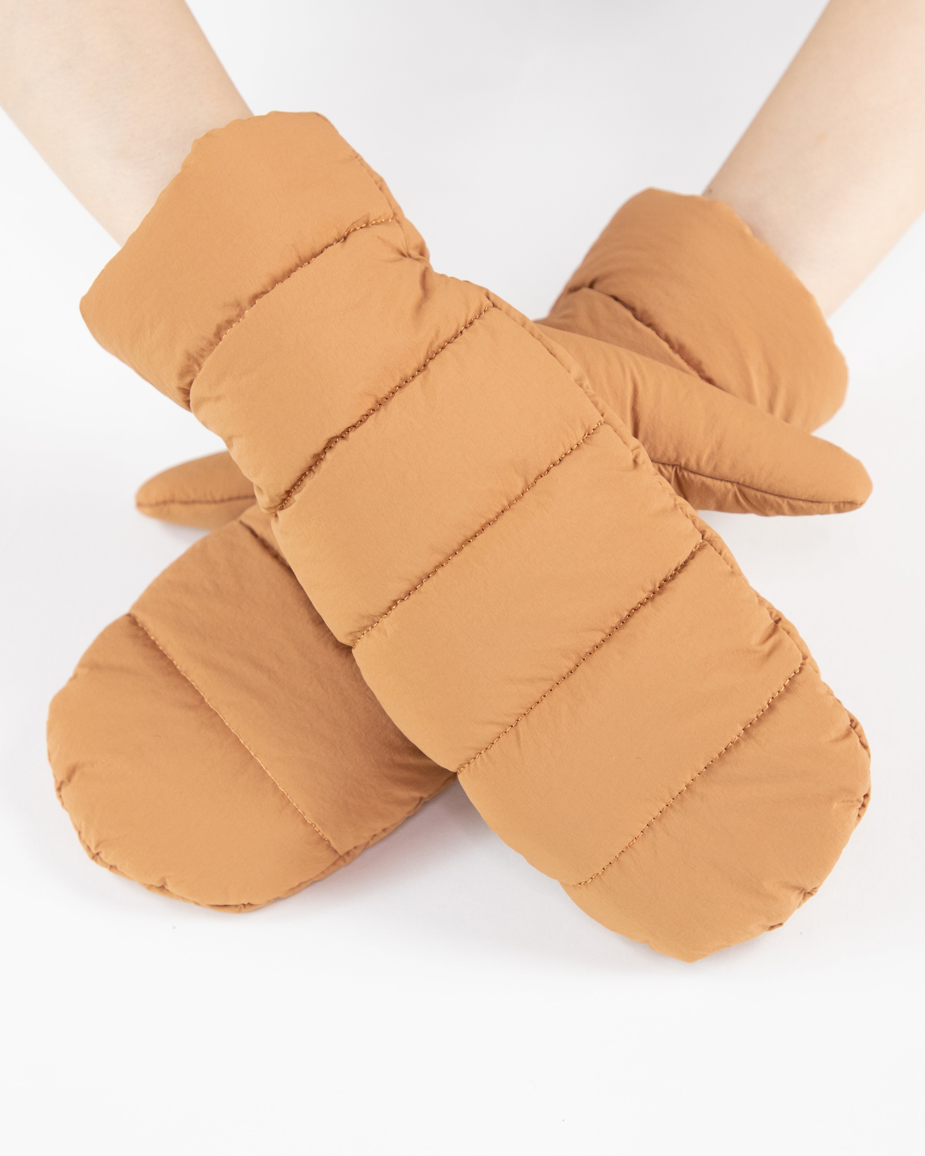 Solid Matte Ribbed Puffer Mittens  - BEIGE (Pack of 6)