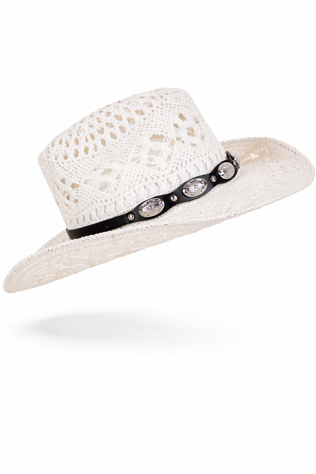 Crochet Concho Band Cowgirl Hat - WHITE (Pack of 6)