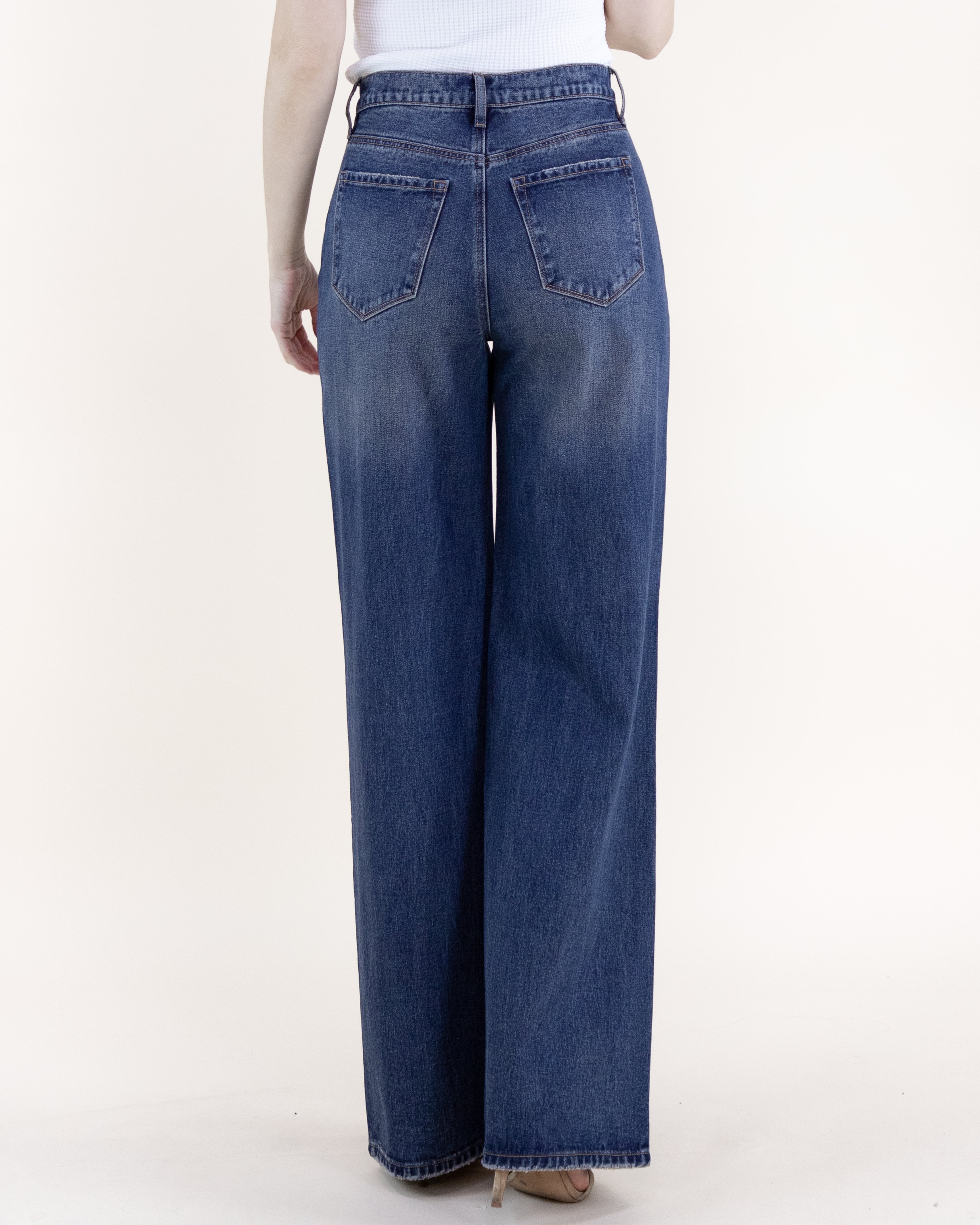 Square Rhinestone Lines Embellished High Rise Ultra Wide Leg Jeans - DENIM (S, M, L) (Pack of 6)