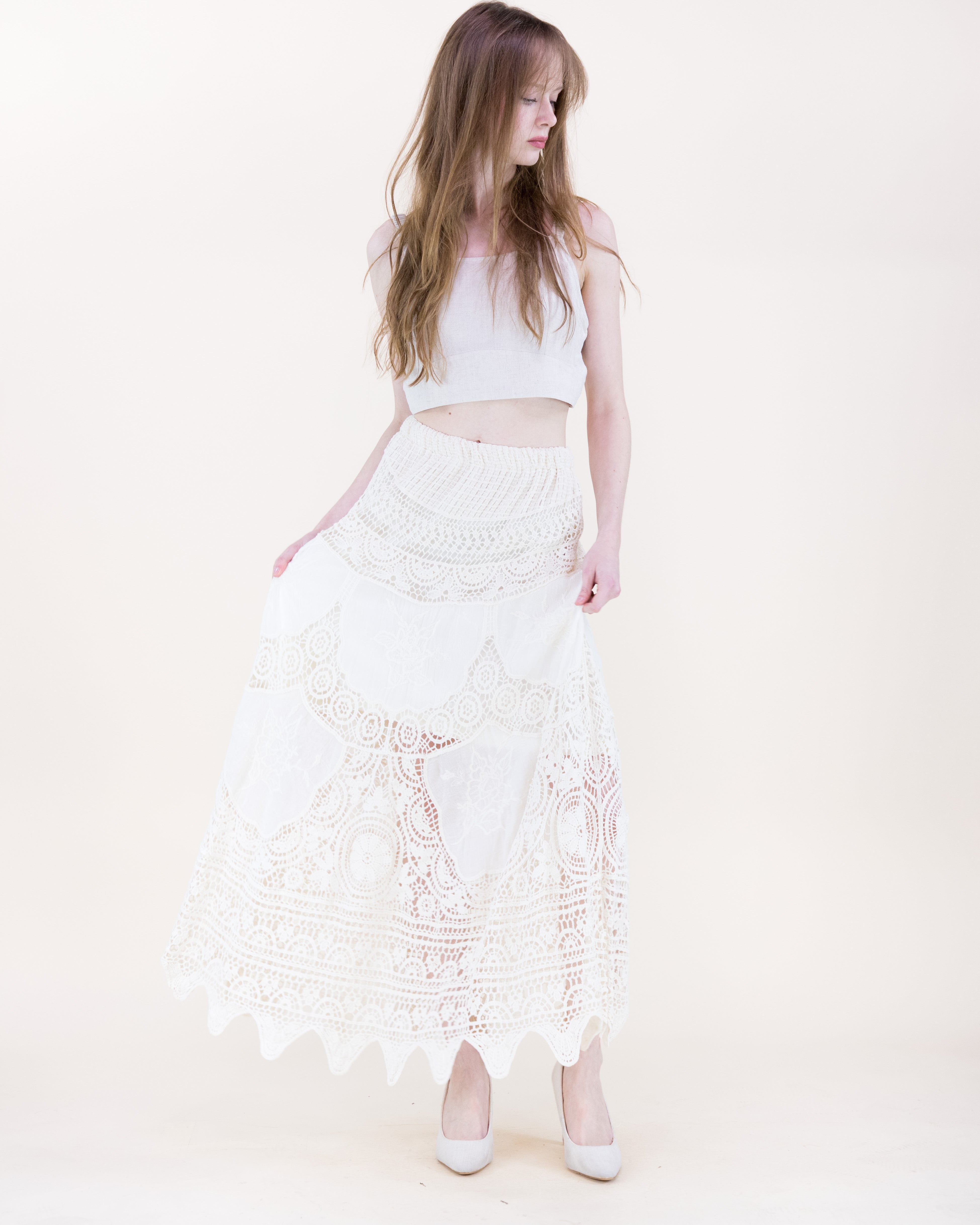 Capri Coast Crochet Lace Maxi Skirt - BEIGE (S/M, L/XL) (Pack of 6)