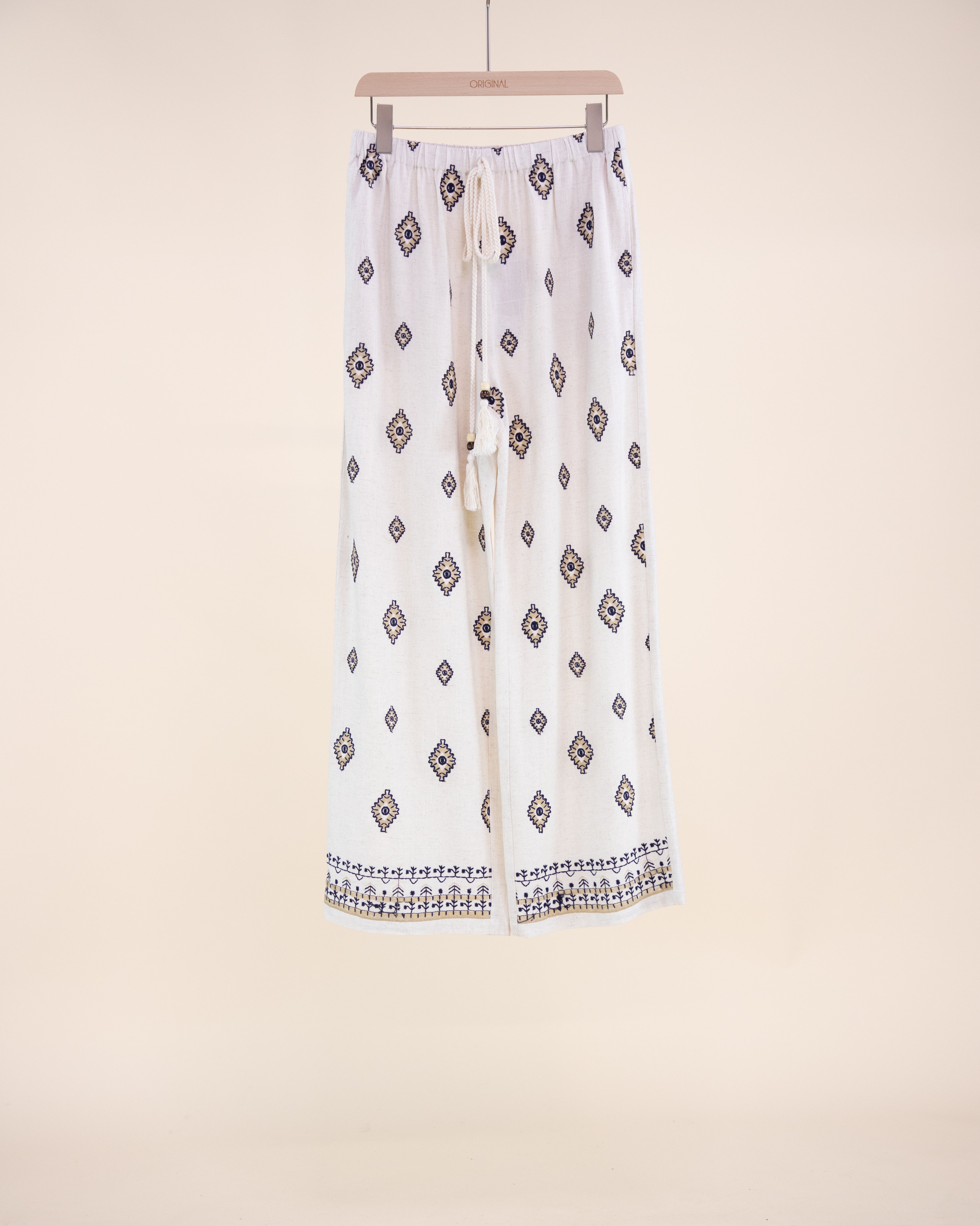 Diamante Embroidered Wide Leg Trousers - BEIGE (S/M, L/XL) (Pack of 6)