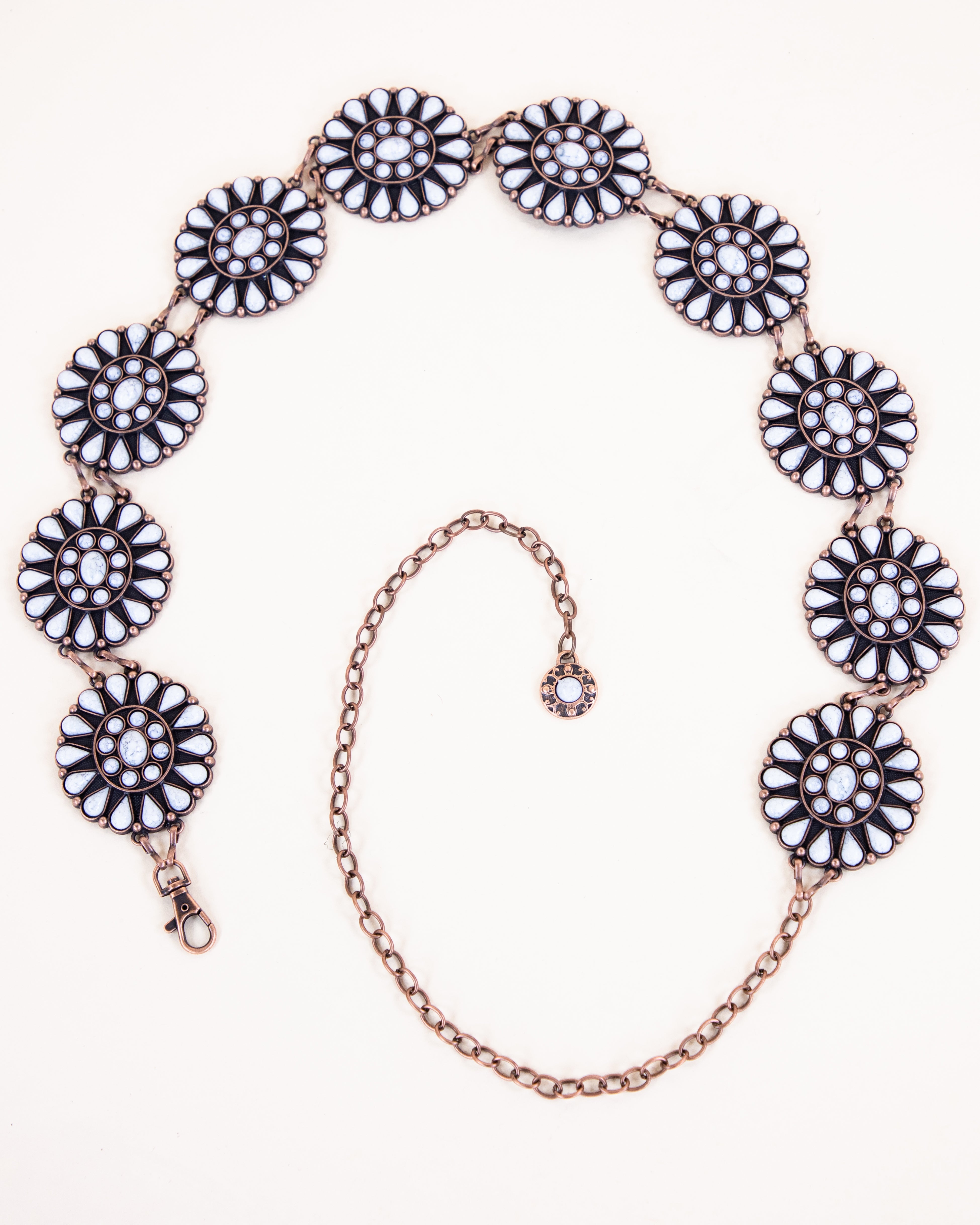 Round Vintage Metal Howlite Concho Chain Belt - BLACK (Pack of 6)