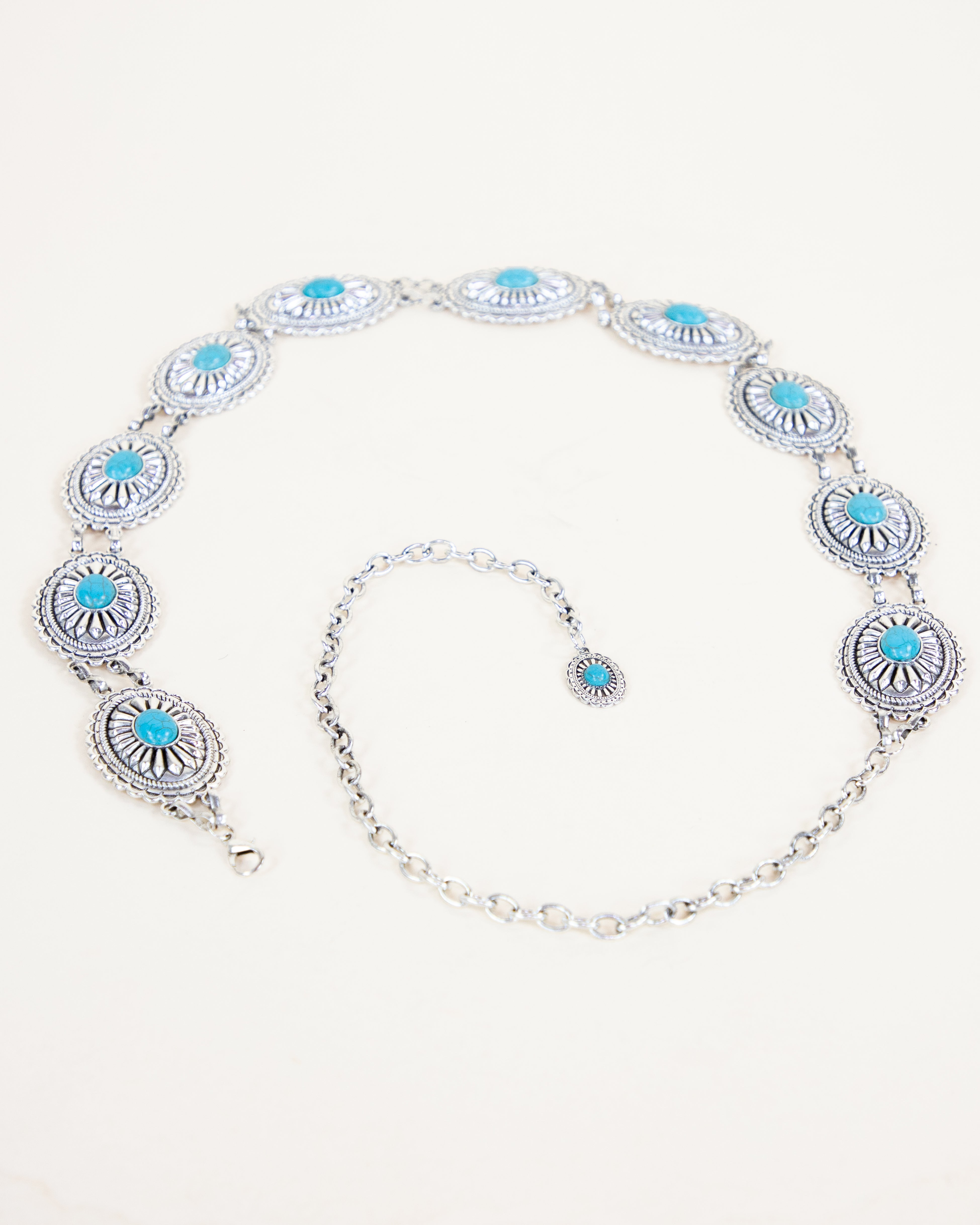 Oval Silver Metal Turquoise Concho Chain Belt - TURQUOISE  (Pack of 6)