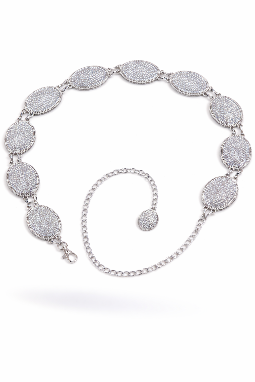 Oval Silver Metal Bling Concho Chain Belt - SILVER  (Pack of 6)
