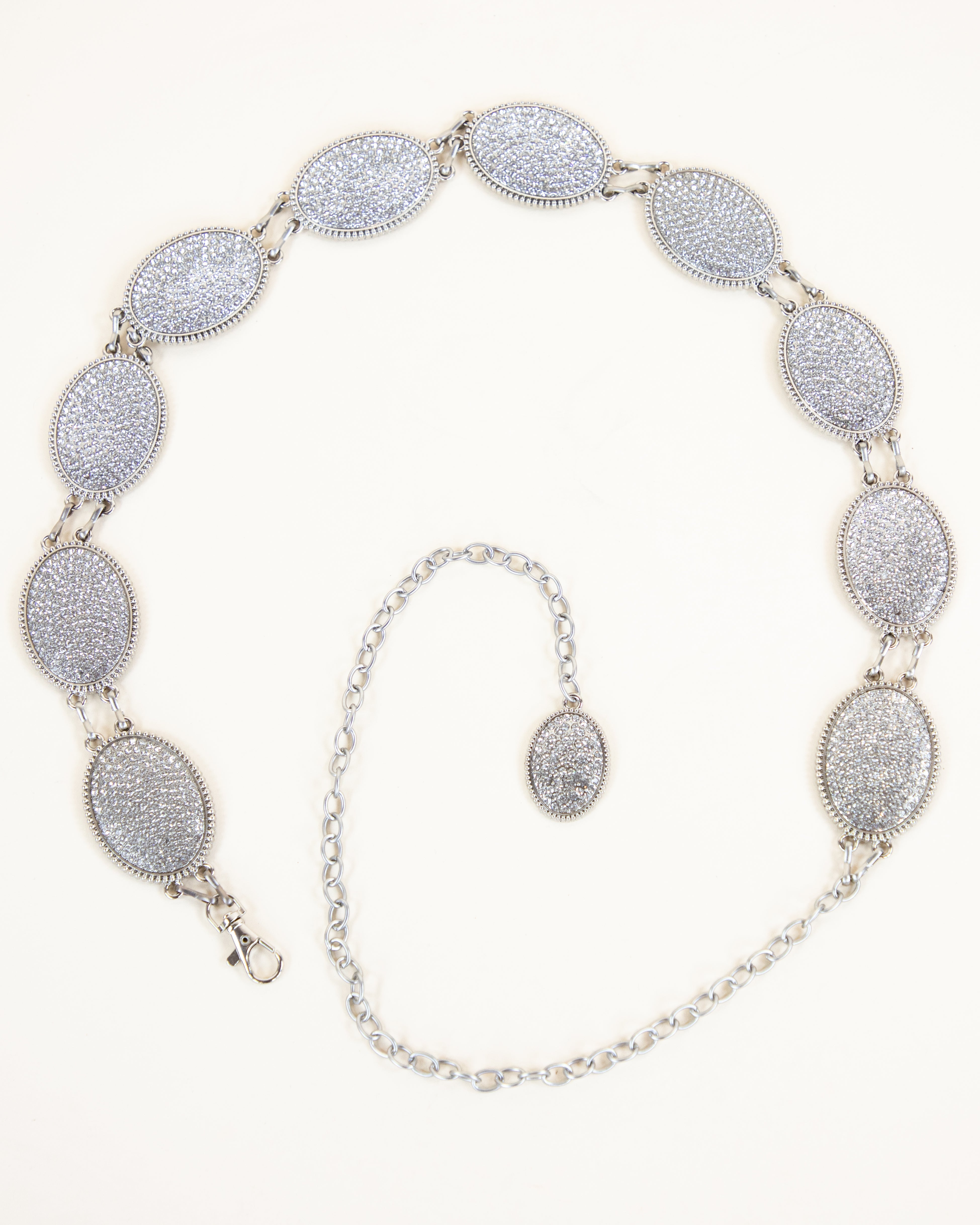 Oval Silver Metal Bling Concho Chain Belt - SILVER  (Pack of 6)