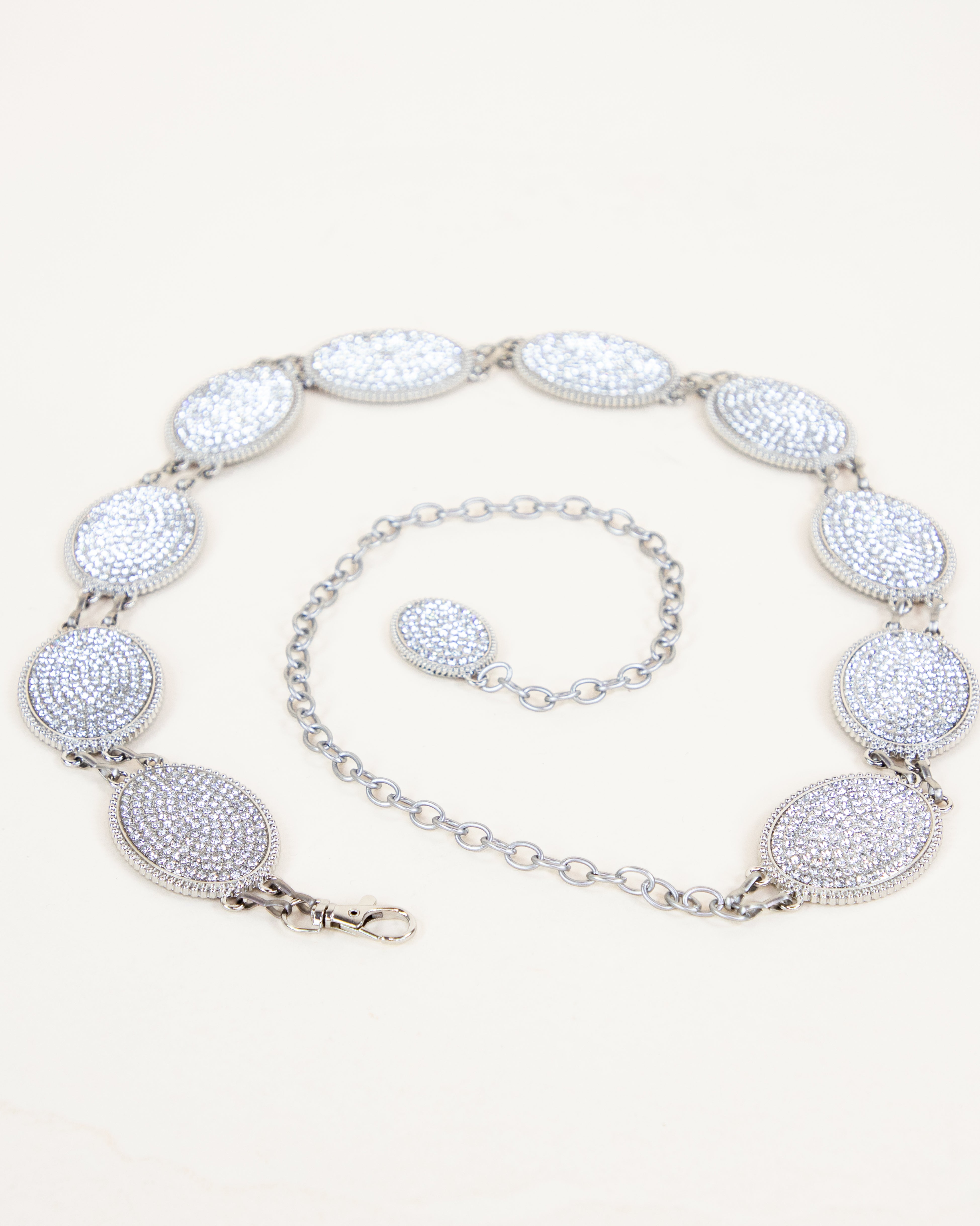 Oval Silver Metal Bling Concho Chain Belt - SILVER  (Pack of 6)