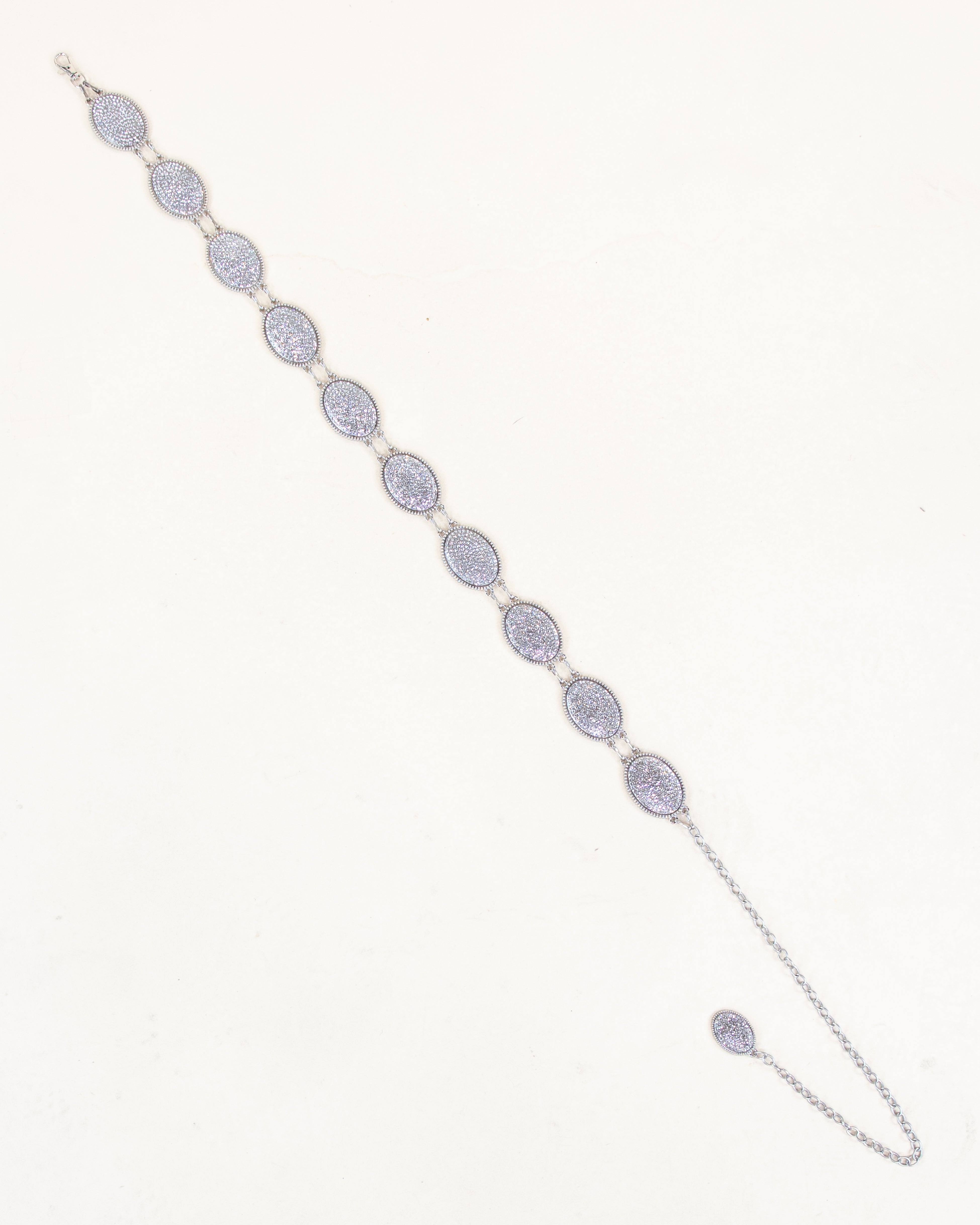 Oval Silver Metal Bling Concho Chain Belt - SILVER  (Pack of 6)