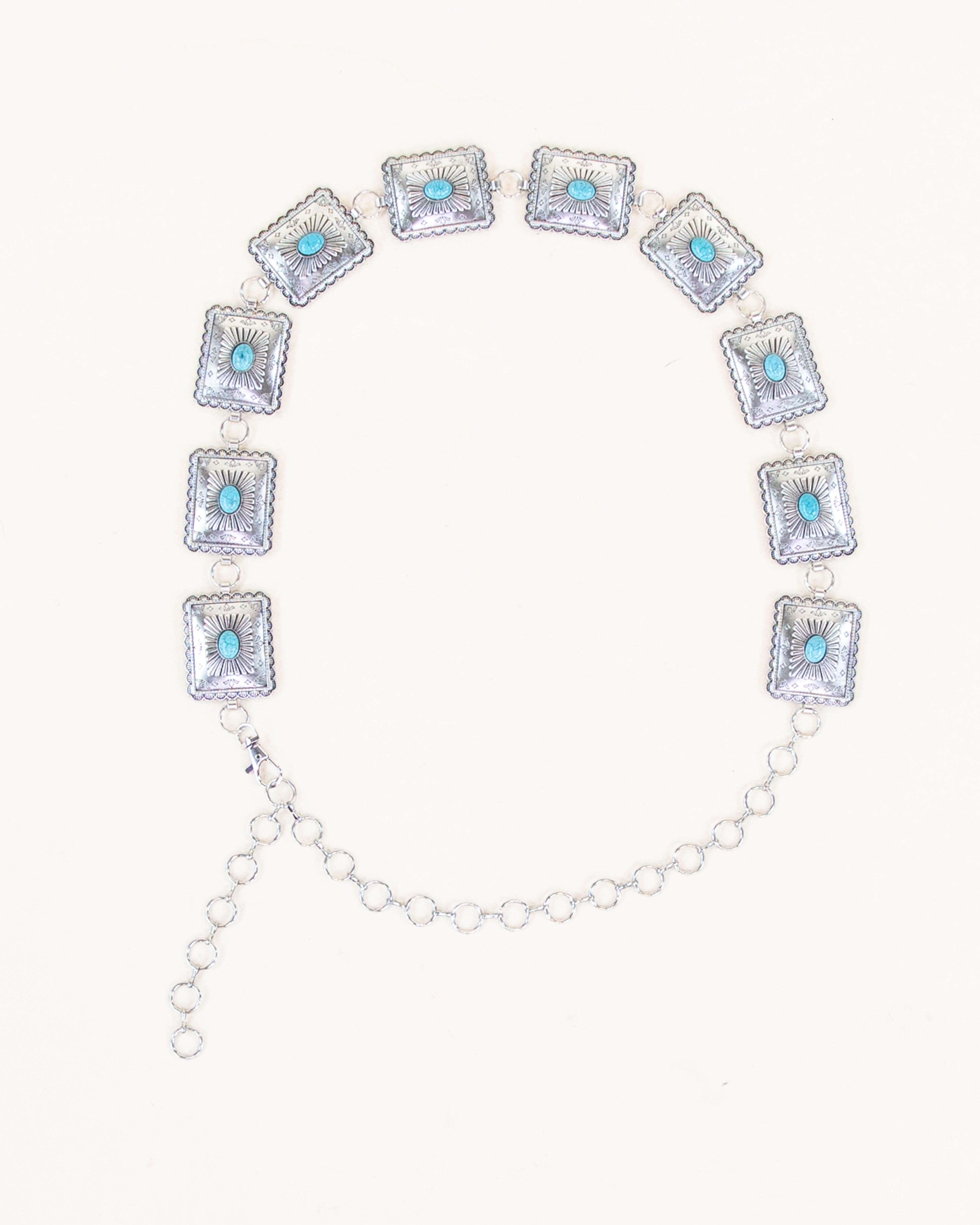 Square Silver Metal Turquoise Concho Chain Belt - TURQUOISE  (Pack of 6)