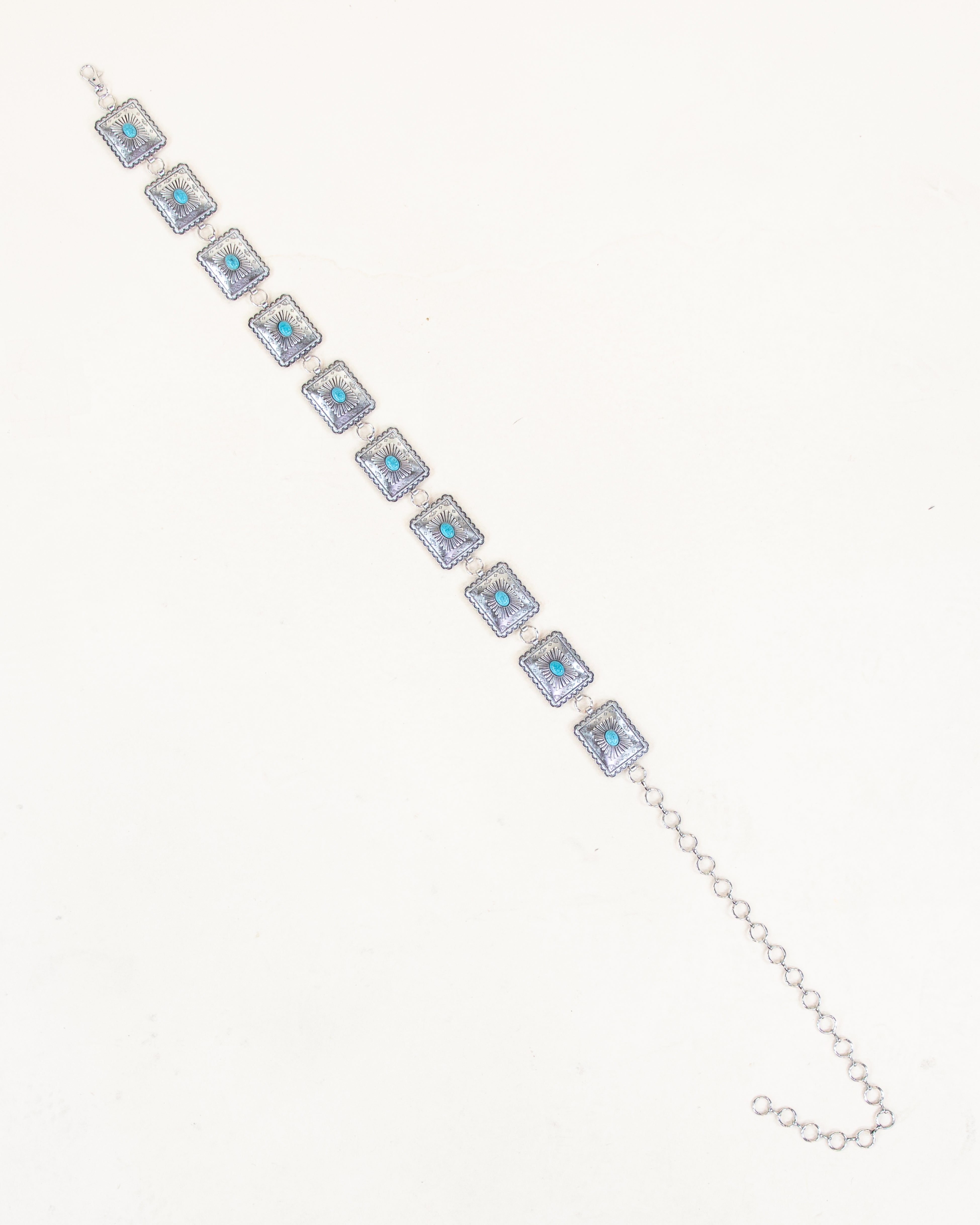 Square Silver Metal Turquoise Concho Chain Belt - TURQUOISE  (Pack of 6)