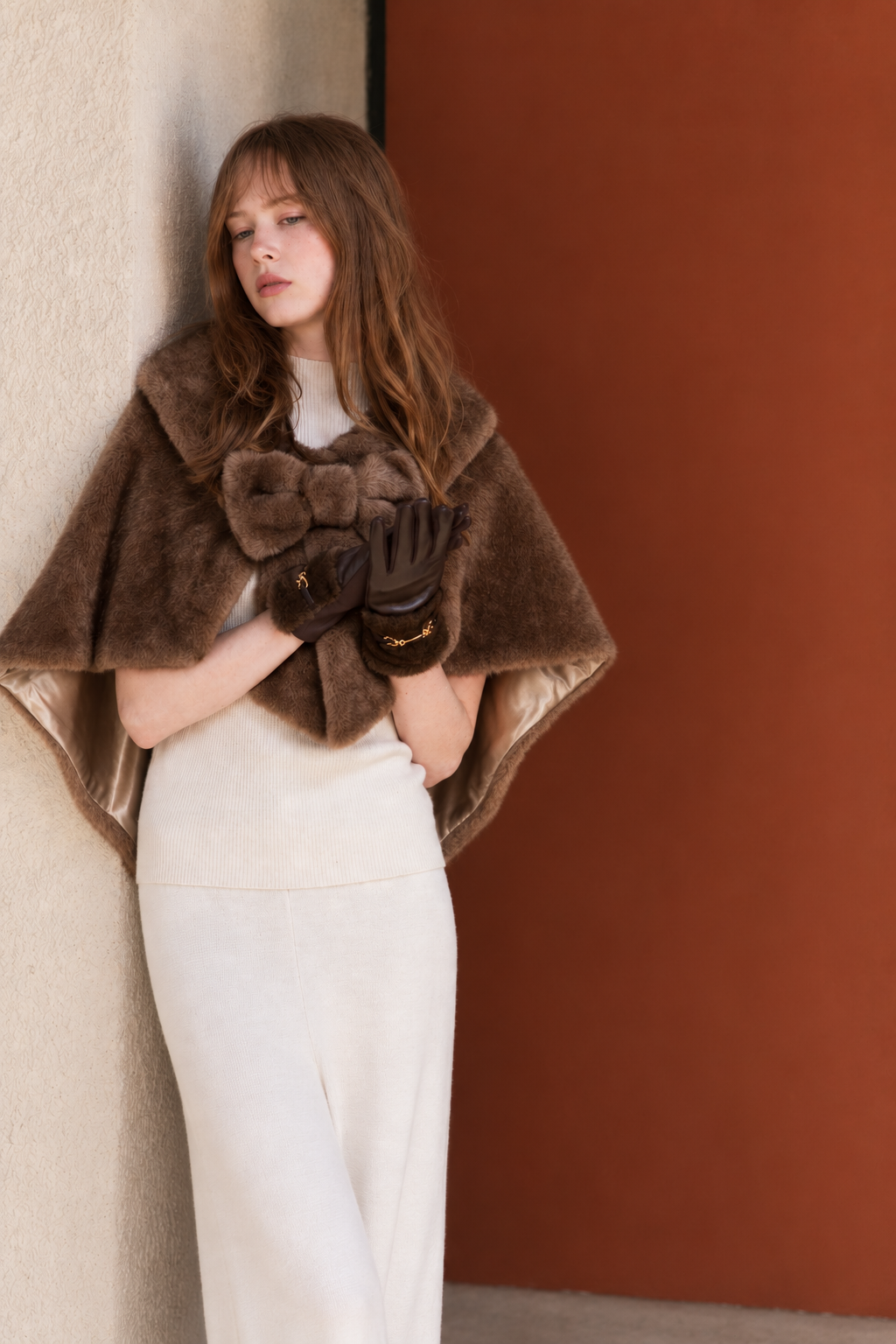 Belle Bow Clip On Vegan Fur Cape - CAMEL (Pack of 6)