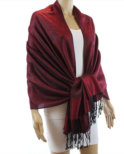 Pashmina Single Ply Paisley Cranberry/Black (Pack of 12) – ORIGINAL USA