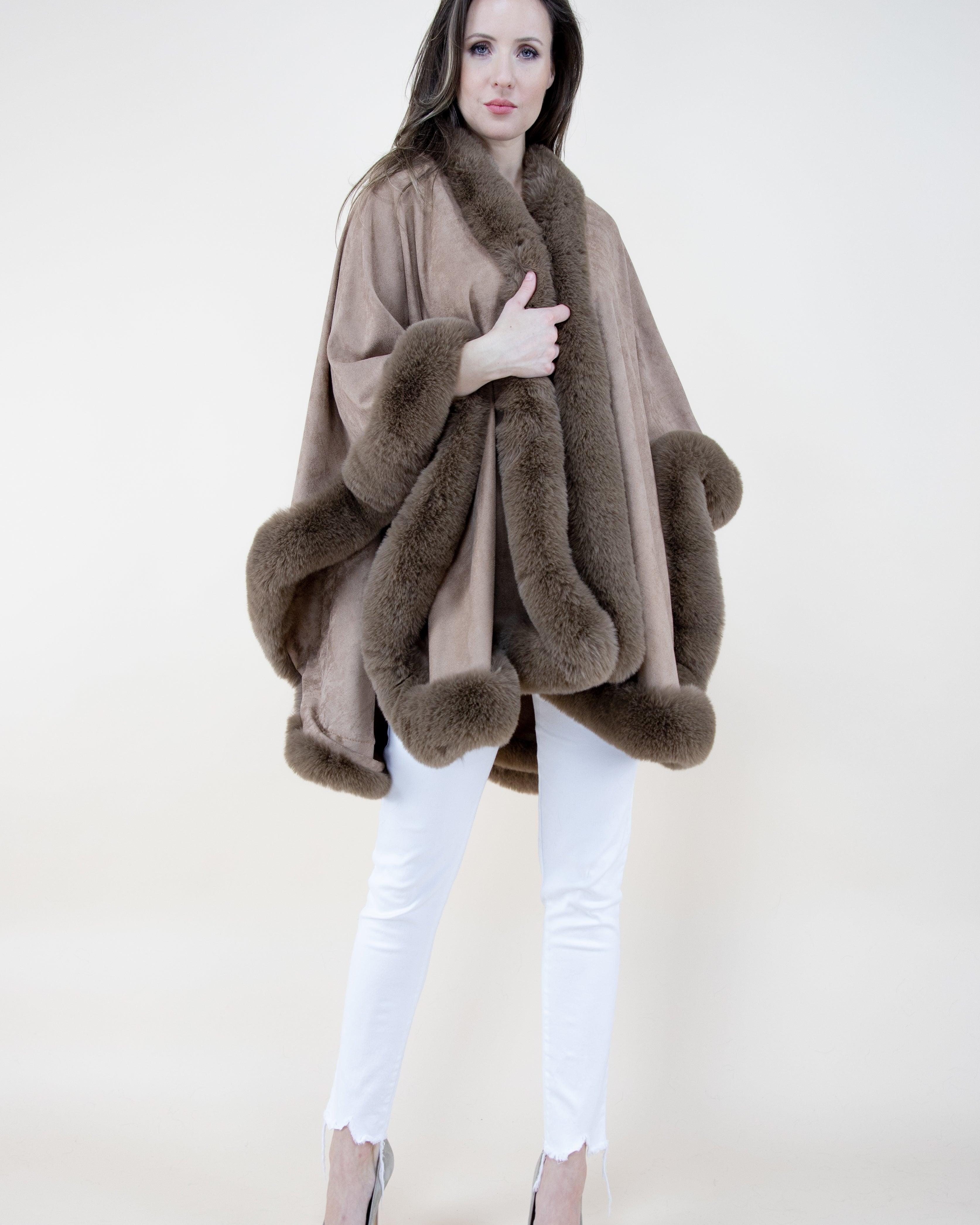 Faux Suede Ruana w/ Faux Fur Trim - KHAKI (OS) (Packs of 6) – ORIGINAL USA