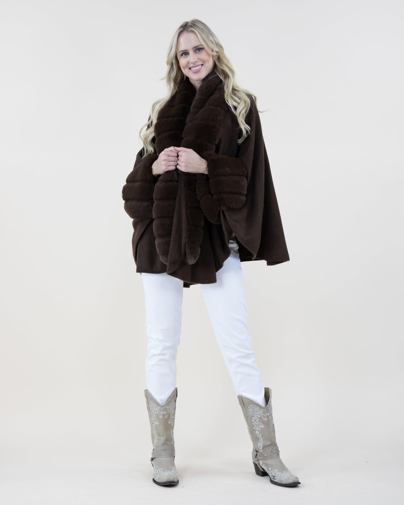 Center Trim and Sleeve Sectional Faux Fur Coat (OS) (Packs of 6)
