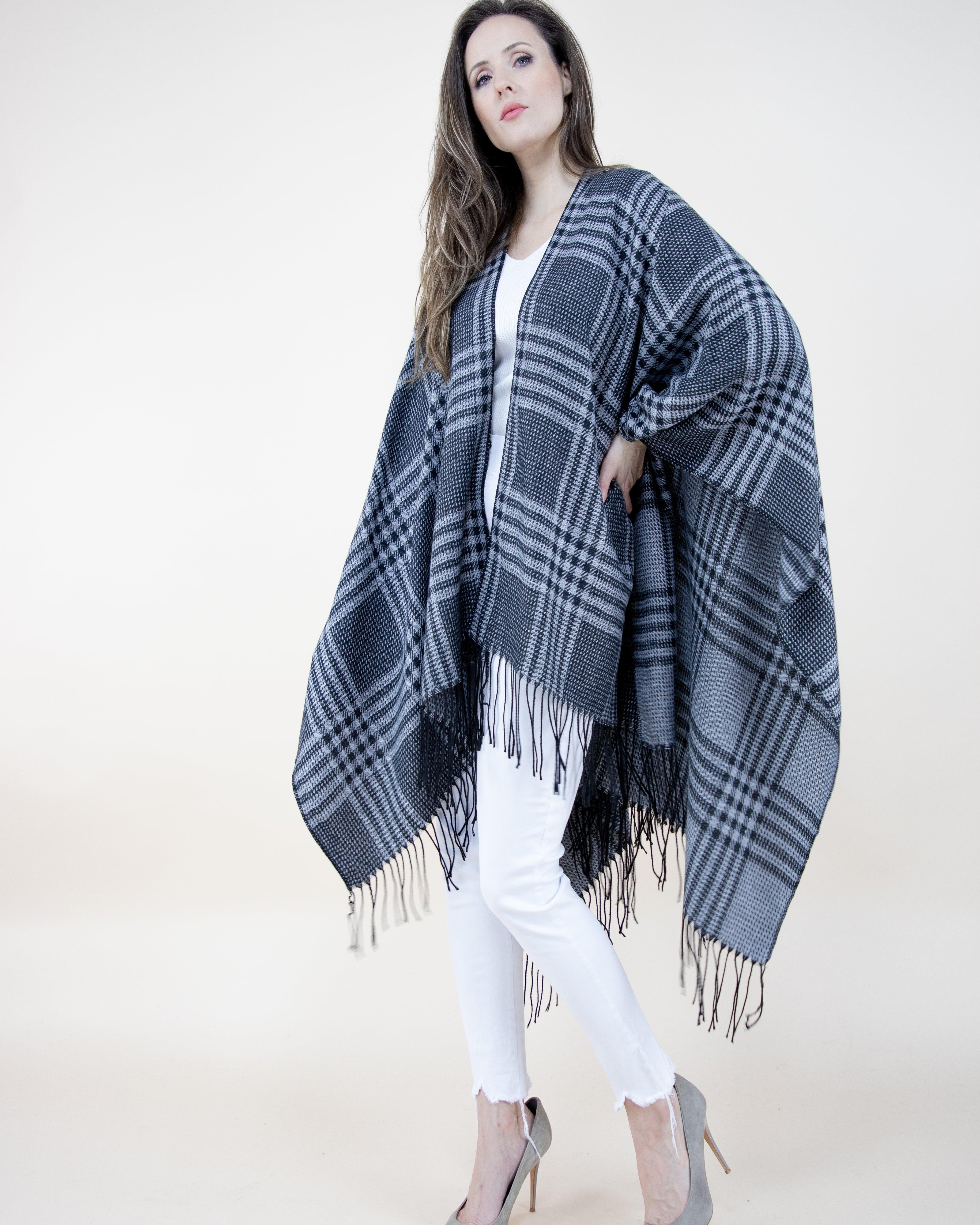 Glen Plaid Ruana Wrap - BLACK (OS) (Packs of 6) – ORIGINAL USA